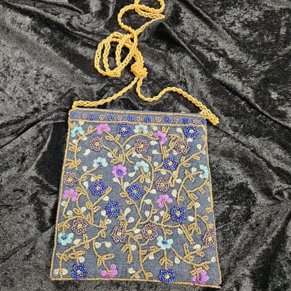 Jean material beaded purse